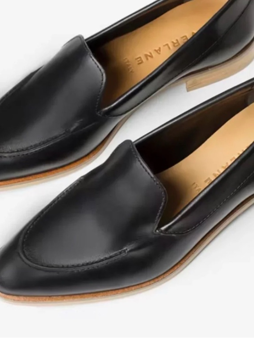 Everlane Black Leather Pointed Slip-On Loafers